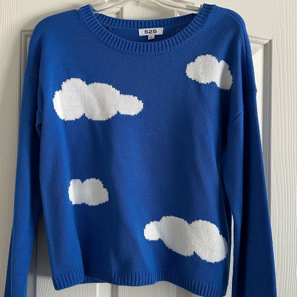 525 America Royal Blue Cloud-Print Crewneck Sweater